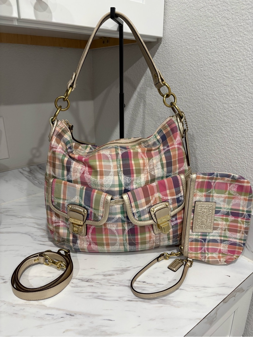Coach madras double pocket purse and wristlet
